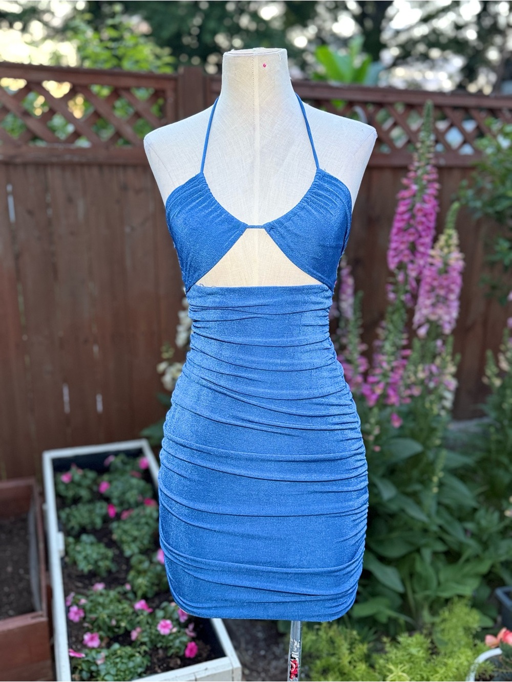 Princess Polly Blue Ruched Halter Mini Dress Size 0